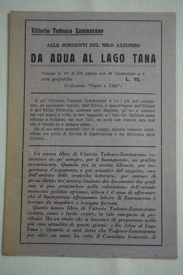 TEDESCO ZAMMARANO Da Adua Al Lago Tana.