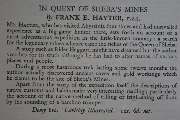 HAYTER In Quest of Sheba's Mines.