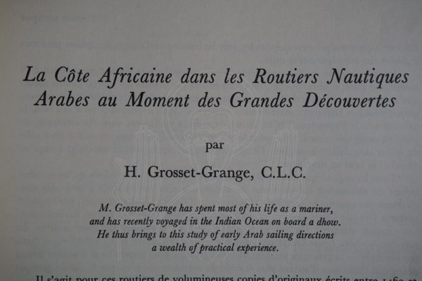 GROSSET-GRANGE La côte Africaine dans les Routiers Nautiques Arabes