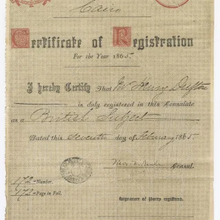 Certificate of Registration by the Britannic Majesty's conultate in Cairo to Henry Dufton